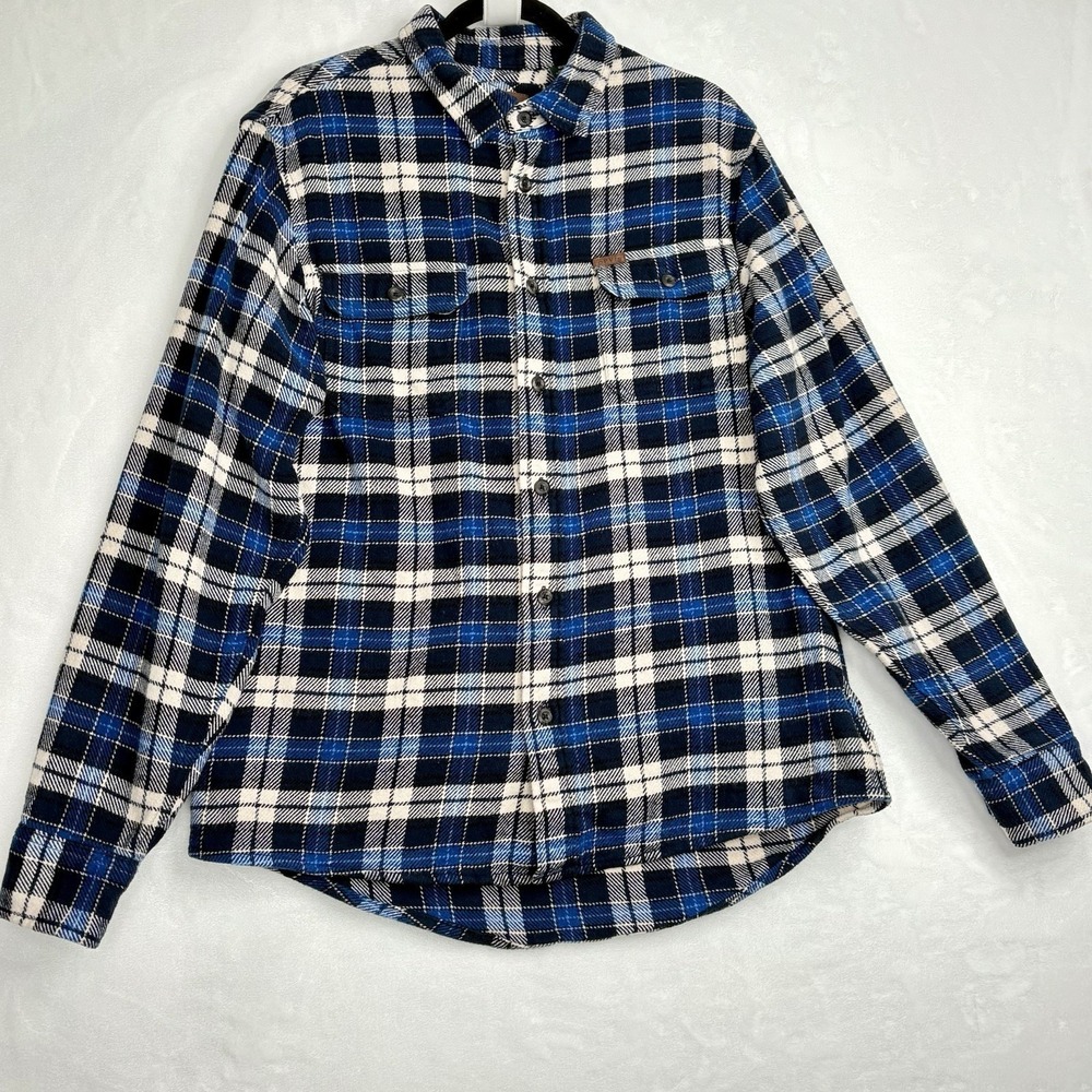 Orvis Classic Collection Mens Plaid Flannel Shirt Button Up M Blue Black White - Picture 1 of 10